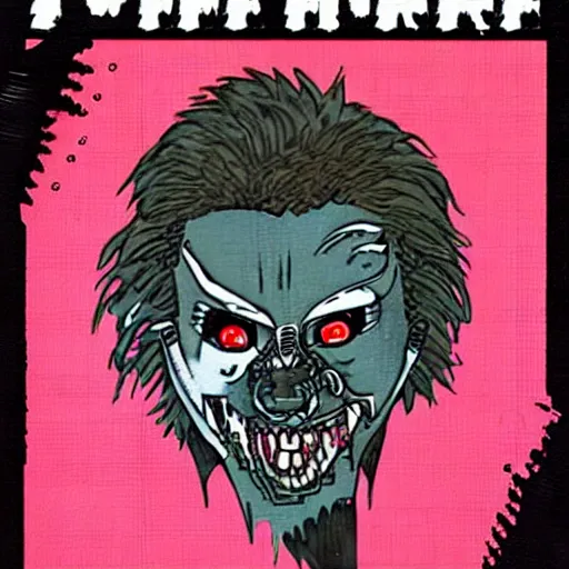 Prompt: wolfbot 80s horror VHS cover