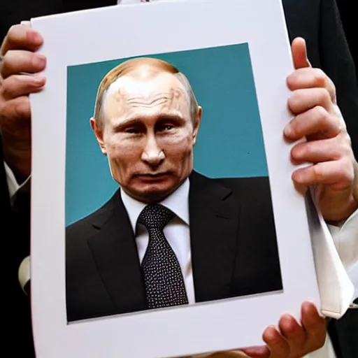 Image similar to putin is holding a picture of putin holding a portrait of putin