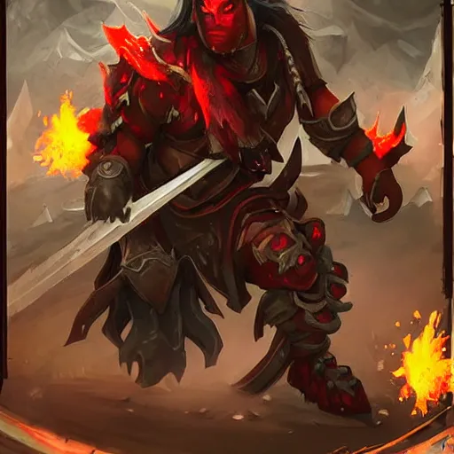 Image similar to ((((rock elemental spirit)))), red theme, bloody battlefield, weapons and armors, Dota 2 hero, hearthstone art style, epic fantasy style art, fantasy epic digital art, epic fantasy card game art