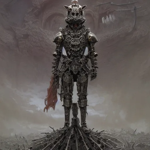 Prompt: armor made of bones, anthropomorphic shiba inu, metalic, stuning 3 d render, masterpiece, glowing black aura, foggy dark graveyard, by donato giancola and greg rutkowski and wayne barlow and zdzisław beksinski, realistic face