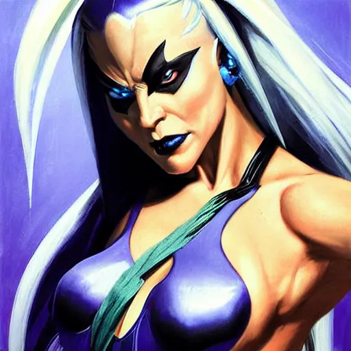 Image similar to greg manchess portrait painting of sindel from mortal kombat as overwatch character, medium shot, asymmetrical, profile picture, organic painting, sunny day, matte painting, bold shapes, hard edges, street art, trending on artstation, by huang guangjian and gil elvgren and frank frazetta