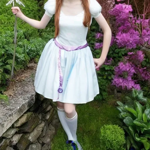 Image similar to beautiful gorgeous young elf princess cosplayed by Emma Watson blonde hair blue eyes in white dress in the garden high quality