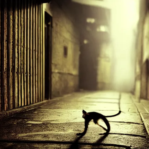 Prompt: skinny emaciated starving kitten in a dark dank alleyway, dramatic lighting, cinematic, establishing shot, extremely high detail, foto realistic, cinematic lighting, post processed, concept art, high details, cinematic, 8k resolution, beautiful detailed, photorealistic, digital painting, artstation, concept art, smooth, sharp focus, artstation trending, octane render, unreal engine