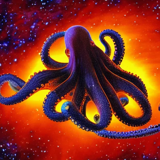 Image similar to an octopus camouflaged in cosmic background radiation