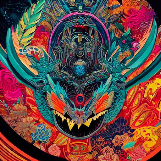 Prompt: Tristan Eaton, victo ngai, artgerm, Maximalism dragon mask