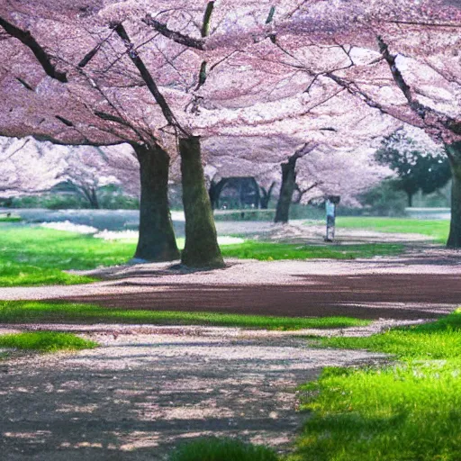 Prompt: a park full of cherry blossom trees,by Makoto Shinkai