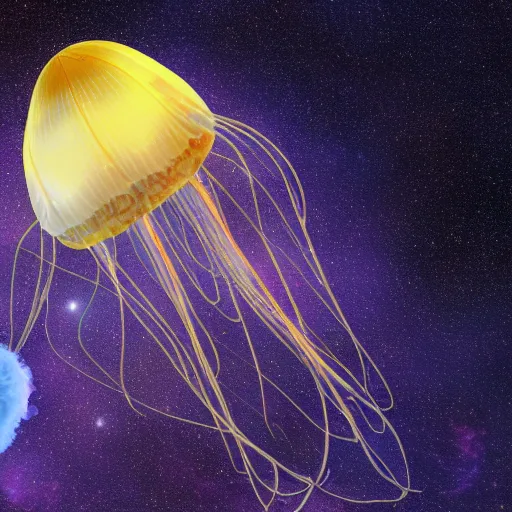 Prompt: A huge jellyfish in space caught by James Webb telescope, Realistic, HDR, Clear Image,