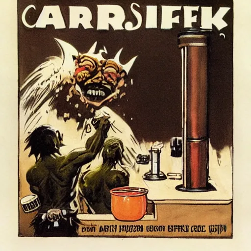 Prompt: starbucks cashier serving coffee to angry black ork, illustration by frank frazetta