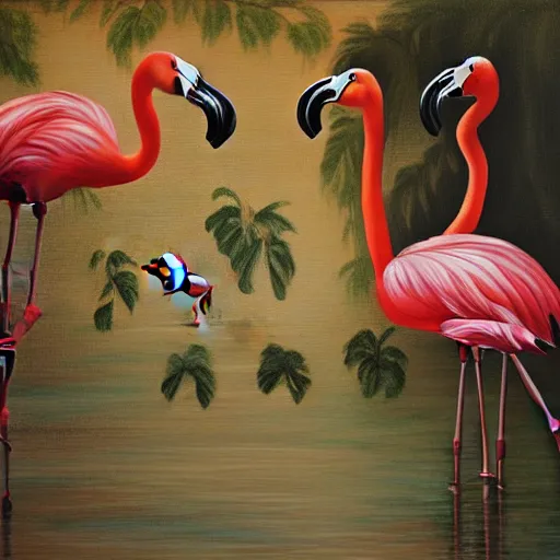 Image similar to flamingo renaissance oil painting