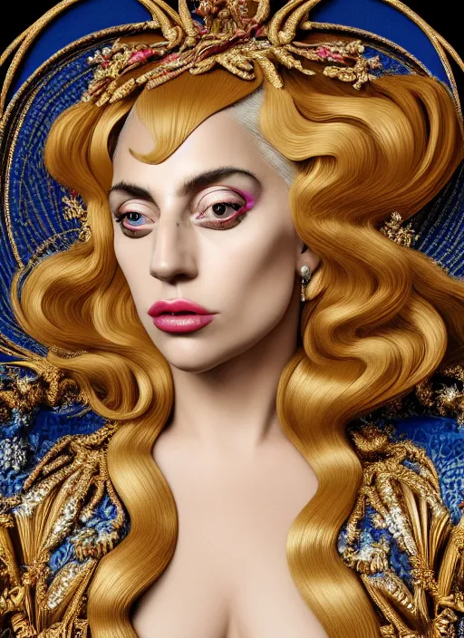 Image similar to lady gaga : : by sandro botticelli : : ornate, dynamic, particulate, rich colors, intricate, elegant, highly detailed, vogue, harper's bazaar art, fashion magazine, smooth, sharp focus, 8 k, octane render,