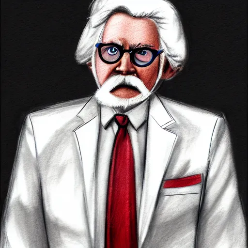 Prompt: courtroom sketch of colonel sanders, 4 k, hyper realistic, dslr, high resolution, landscape, beautiful