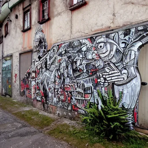 Image similar to transylvanian folk art, in the style of graffiti, made by phlegm