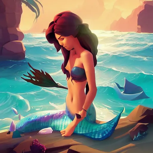 Image similar to painting mermaid treasure on sea of thieves game avatar hero smooth face median photoshop filter cutout vector, behance hd by jesper ejsing, by rhads, makoto shinkai and lois van baarle, ilya kuvshinov, rossdraws global illumination