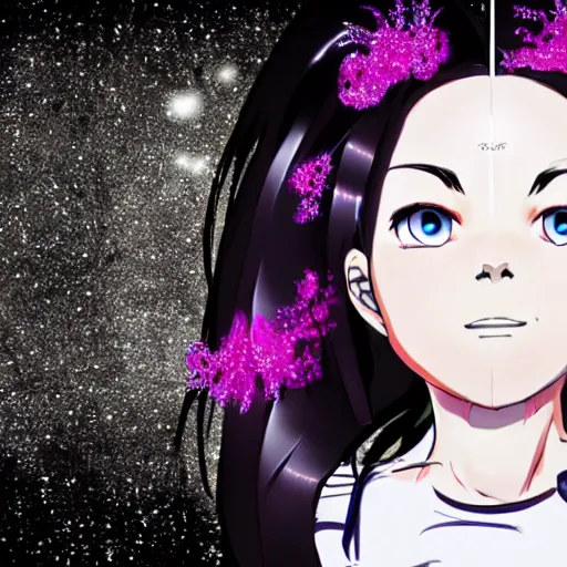 Prompt: Bjork as an anime character, 8k, high definition, highly detailed