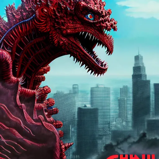 Image similar to shin godzilla, highly detailed, digital painting, smooth, sharp focus, illustration, ultra realistic, 8 k, art by hideaki anno