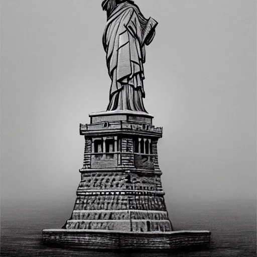 Prompt: statue of liberty, whiteness | highly detailed matte painting, hyperrealistic, very intrincate | cinematic lighting, award - winning | by rachel ruysch, giger, beksinski and bocklin | by austin osman spare and william blake, trending on artstation, cgsociety, official art, octane.