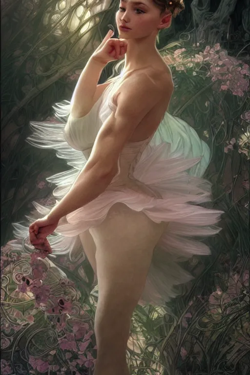 Image similar to ultra realistic illustration, ballerina, sci - fi, fantasy, intricate, elegant, highly detailed, digital painting, artstation, concept art, smooth, sharp focus, illustration, art by artgerm and alphonse mucha