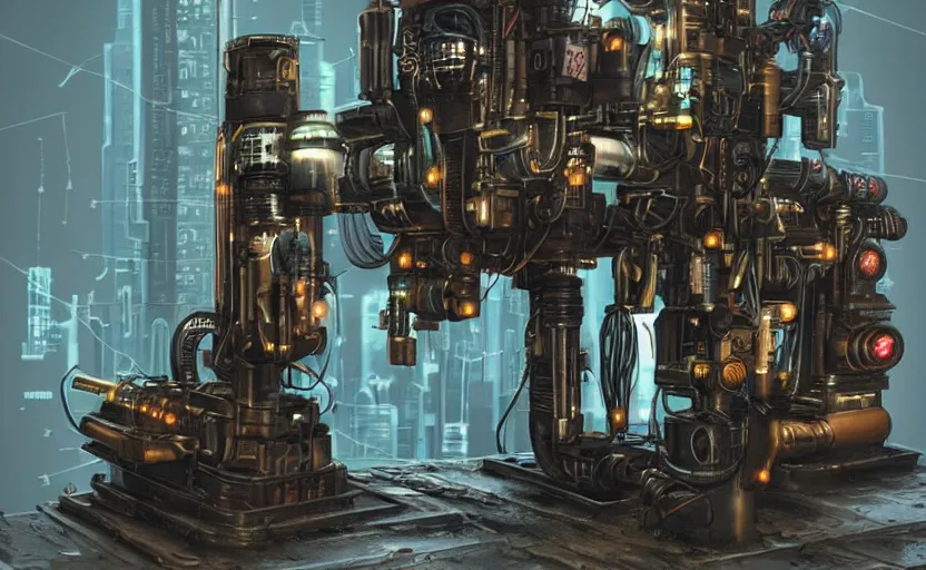 Prompt: technological drilling machine, extremely detailed cyberpunk ( steampunk ), day light, realistic shaded,