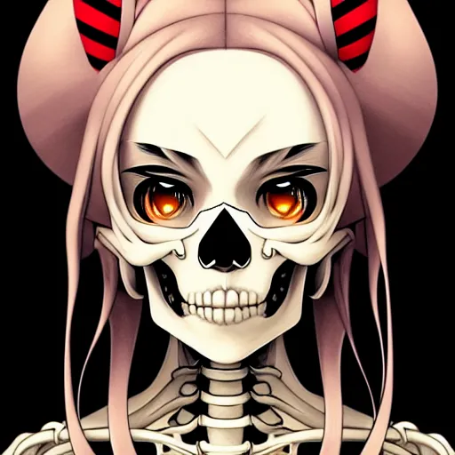 Image similar to anime manga skull portrait young woman skeleton, miffy, unreal engine, intricate, elegant, highly detailed, digital art, art by JC Leyendecker and sachin teng