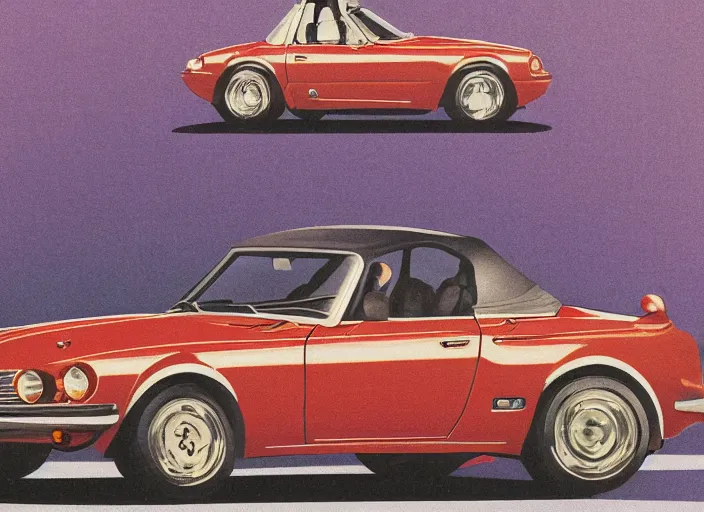 Image similar to highly detailed 1 9 6 9 red datsun fairlady roadster, retro minimalist art by jean giraud, moebius starwatcher comic, sharp, 8 k