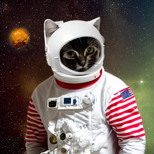 Prompt: cat with astronaut helmet flying over the cosmos, photo