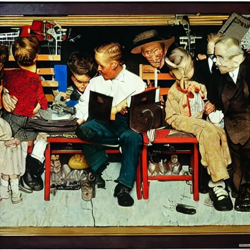 Image similar to film making set painting by norman rockwell