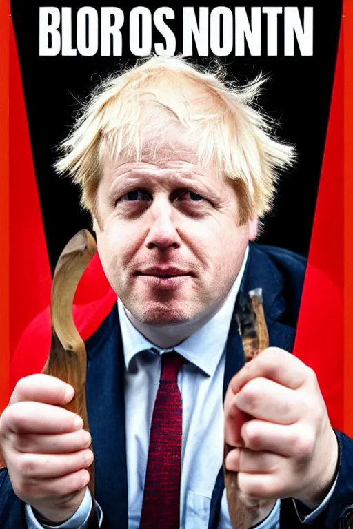 Image similar to a portrait of boris johnson holding a sickle, communist propaganda