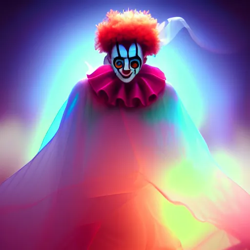 Image similar to translucent spirit clown, digital painting, devian art, artstation, 4 k, hd, octane render