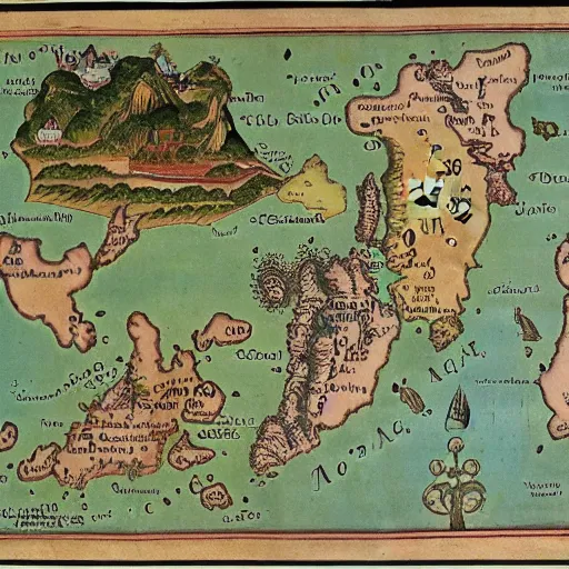 Image similar to map of thailand, fantasy, 1 7 th century,