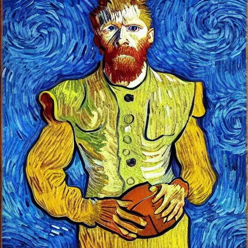 Prompt: A van Gogh style painting of an American football player