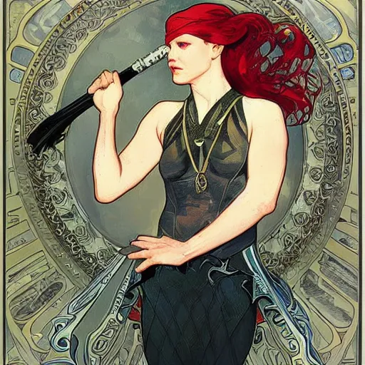 Image similar to daredevil portrait and costume designs, intricate, elegant, highly detailed, digital painting, smooth, sharp focus, illustration, art by alphonse mucha