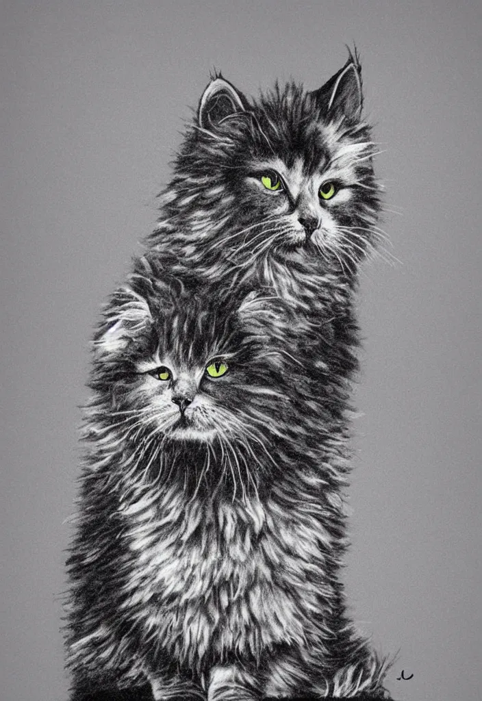 Prompt: fluffy cat with afro comb t - shirt design, by jules julien, dark grisaille monochrome neon spraypaint, ironic surrealism, hypebeast