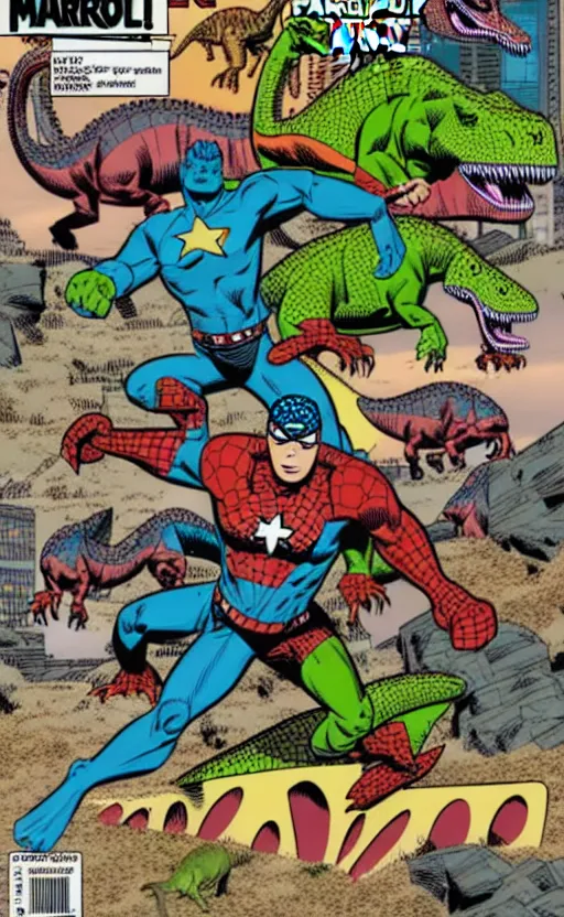 Prompt: dinosaur fantasy world marvel comics