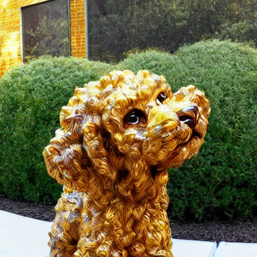 Prompt: wheaten terrier sculpture. By dale chihuly