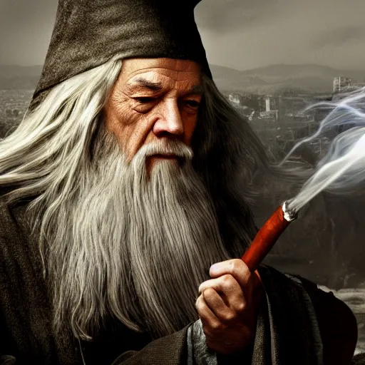 Image similar to gandalf attacks ancient athens, high detail shot, smoking, render, cgsociety, photorealism