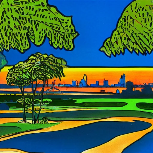 Image similar to The City of Darwin, Northern Territory, landscape concept art painting by Frank Miller