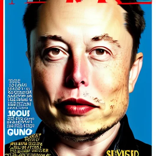 Prompt: elon musk on the cover of time magazine dressed as an 8 0 ’ s rockstar