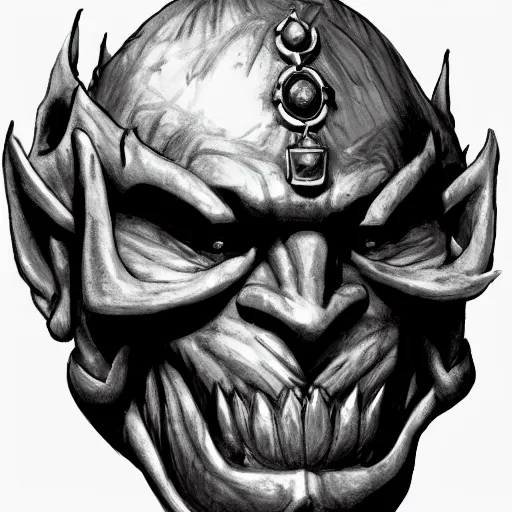 Image similar to chaos dwarf smith from warhammer fantasy : : head and torso portrait drawing