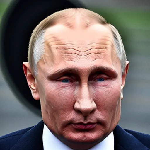 Image similar to Putin with a metal grid mounted on his head