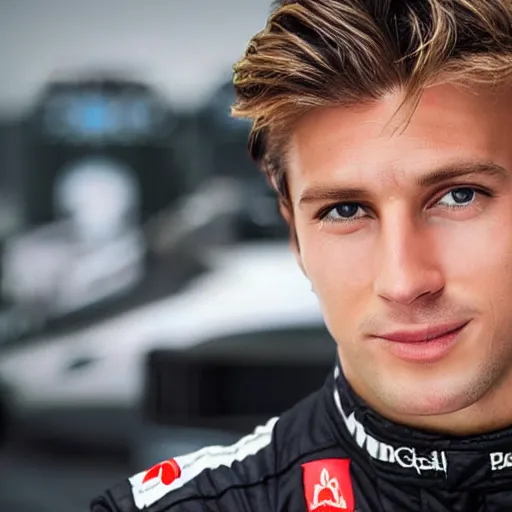 Image similar to a realistic detailed photo of a handsome guy who is an f 1 driver