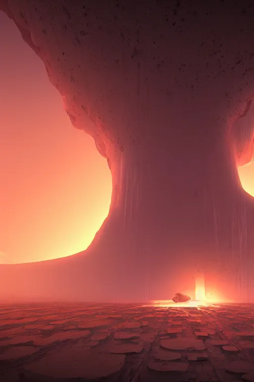 Image similar to Artwork by Beeple of the cinematic view of the Deadly Cave of Spirits, Infernal, Writings.