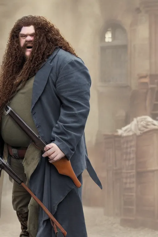 Image similar to hagrid with a shotgun