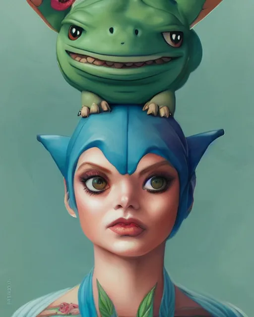 Prompt: Tom Bagshaw, Pokemon Bulbasaur portrait Pixar style by Tristan Eaton Artgerm