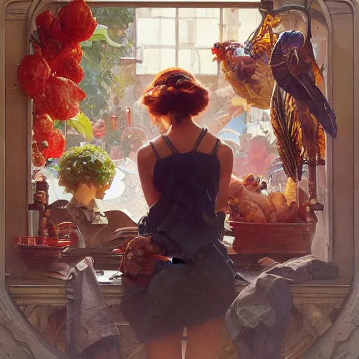 Prompt: chickalien by Stanley Artgerm Lau, greg rutkowski, thomas kindkade, alphonse mucha, loish, norman Rockwell