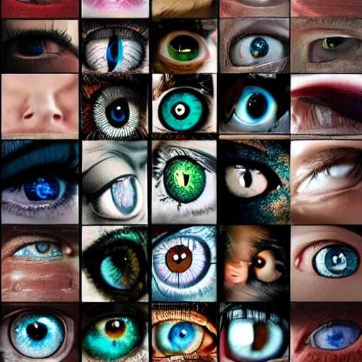 Image similar to collage, eyes, reflections, wall of eyes, hd photograph