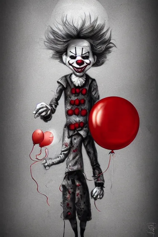 Image similar to surrealism grunge cartoon portrait sketch of Pennywise with a wide smile and a red balloon by - michael karcz, loony toons style, freddy krueger style, horror theme, detailed, elegant, intricate
