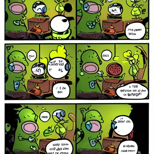 Image similar to a 3 panel comic strip about avocadoes in space, style of bill watterson