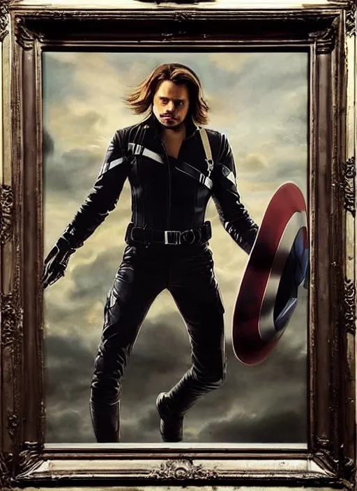 Prompt: baroque painting of sebastian stan as the winter soldier. highly detailed, dramatic lighting, intense shadows, rich deep colours