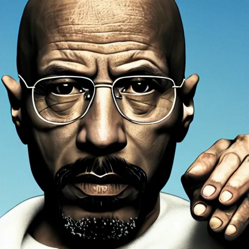 Prompt: Walter White holding Tupac by the throat, realistic, 8k resolution, hyperdetailed, highly detailed, real life, studio lighting, high quality, action shot,