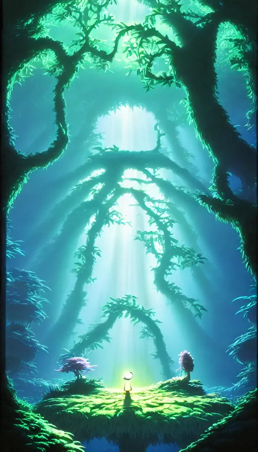 Image similar to a tree in a forest of ori in the blind forest, studio ghibli, painted by tim white, michael whelan, j. c. 8 k